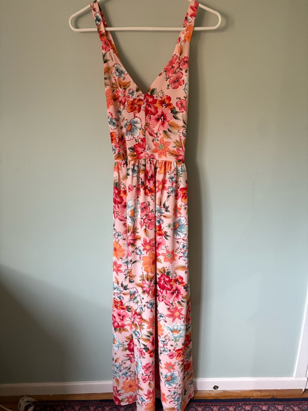 GAP Pink Floral Maxi Dress with Red and Green Accents